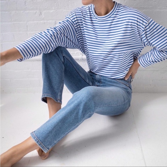 AYR Tops - AYR Blue and White Striped Long Sleeve Tee